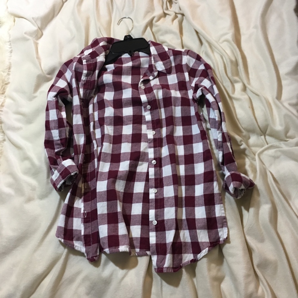 Burgundy And White Long Sleeved Shirt